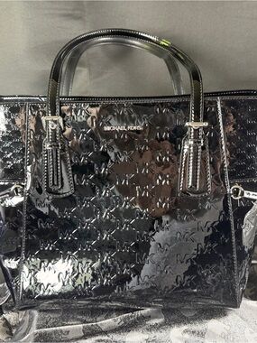 Michael Kors Black Patent Embossed MK Satchel